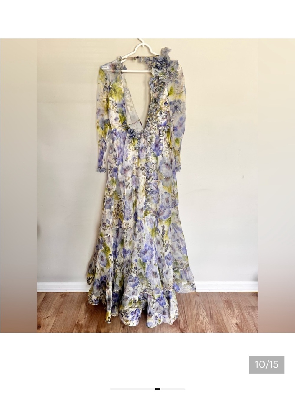 Luxury Floral Ruffle Sleeveless Dress - Lavender & Green Print